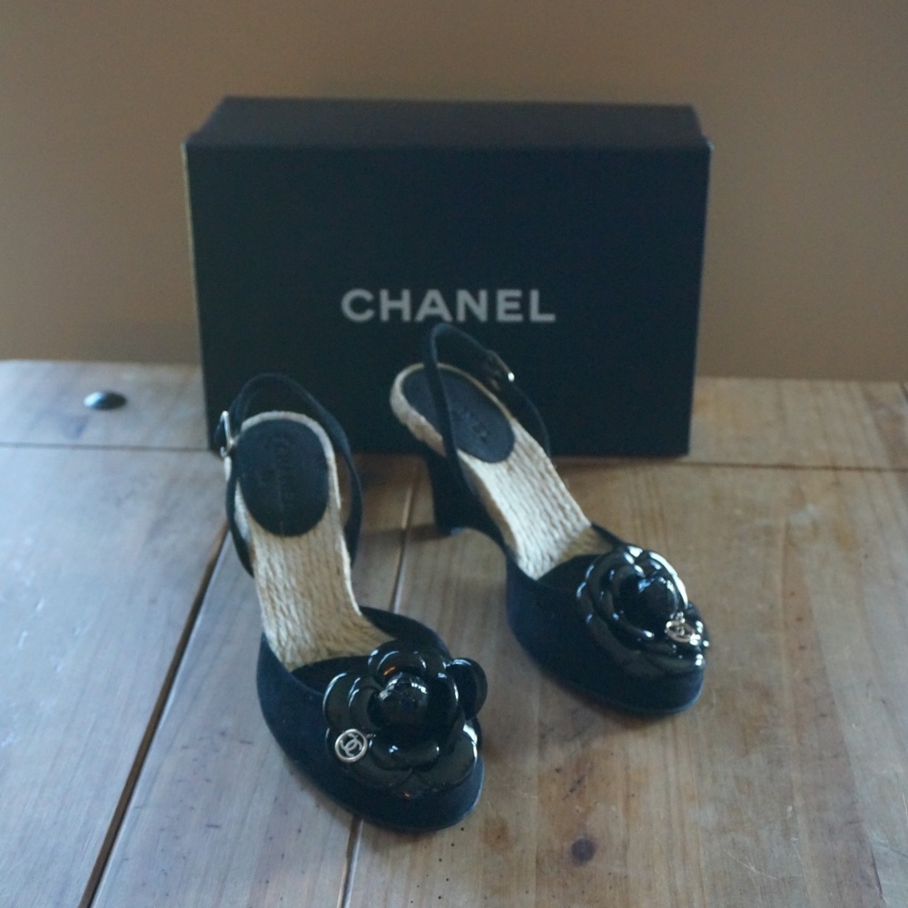 Chanel Sling Back Black Suede